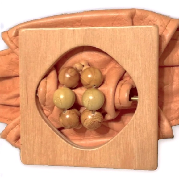 🪸RHEA🪸 LEATHER WOOD BEADS JUTE STRETCH HOOK LOOP VTG BOHO SOUTHWESTERN BELT🏜️ - Picture 9 of 11